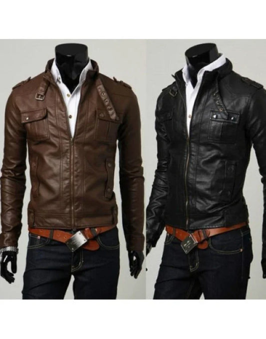 HugMe.Fashion Genuine Leather Jacket For Men Biker Motorcycle Slim Fit JK92