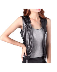 Genuine Sheep Leather Waistcoat In Black Color For Women Biker Jacket LWC11 view 1