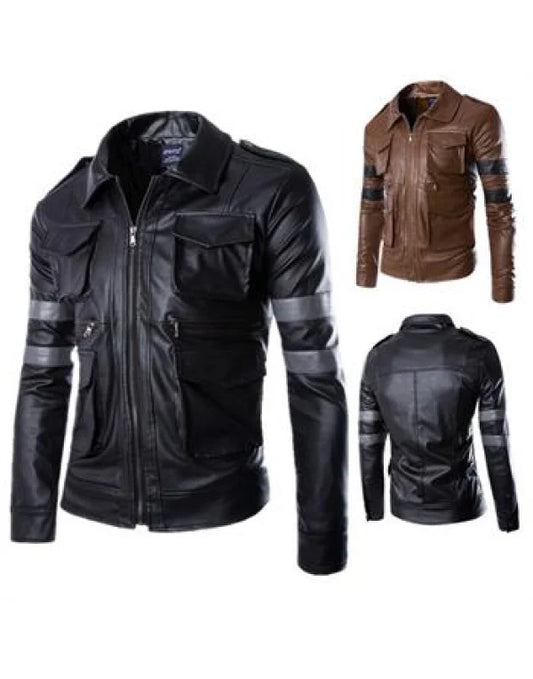 HugMe.Fashion Men Solid Black Slim-Fit Short Bomber Biker Jacket JK49