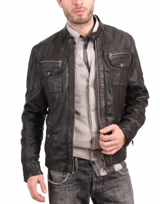 HugMe.Fashion Black Biker Jacket, Leather Motorcycle Jacket JK29