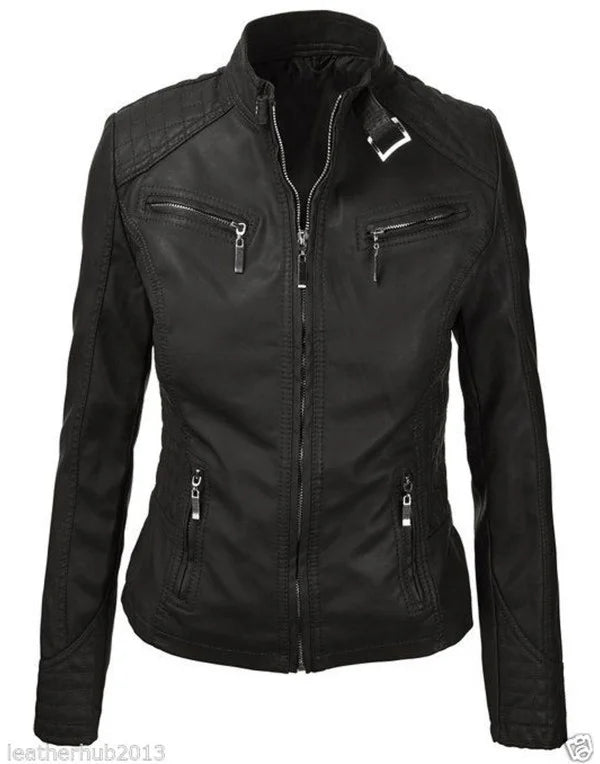 HugMe.Fashion New Women Biker Genuine Leather Jacket LJK9