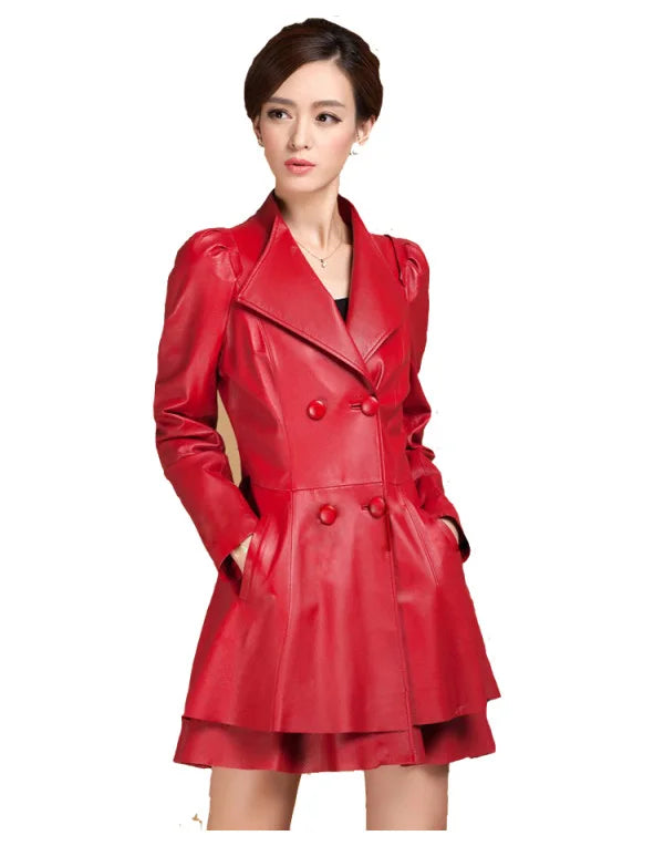 HugMe.Fashion Ladies Leather In Froke Pattern Genuine Sheep Leather Jacket LJK37