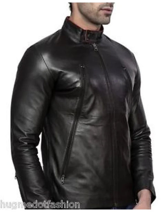 HugMe.Fashion Pure Leather Black Biker Jacket JK151