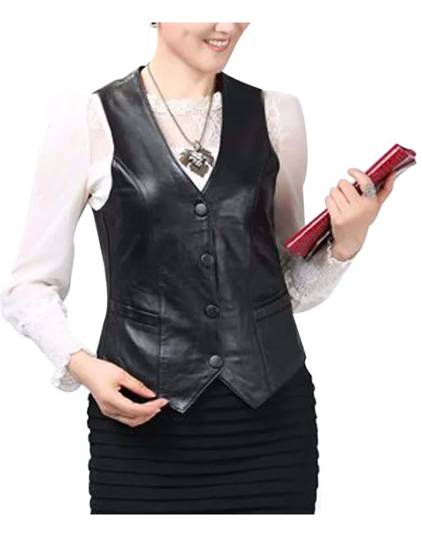 HugMe.Fashion Women Waistcoat In Black Color Formal Style LWC09
