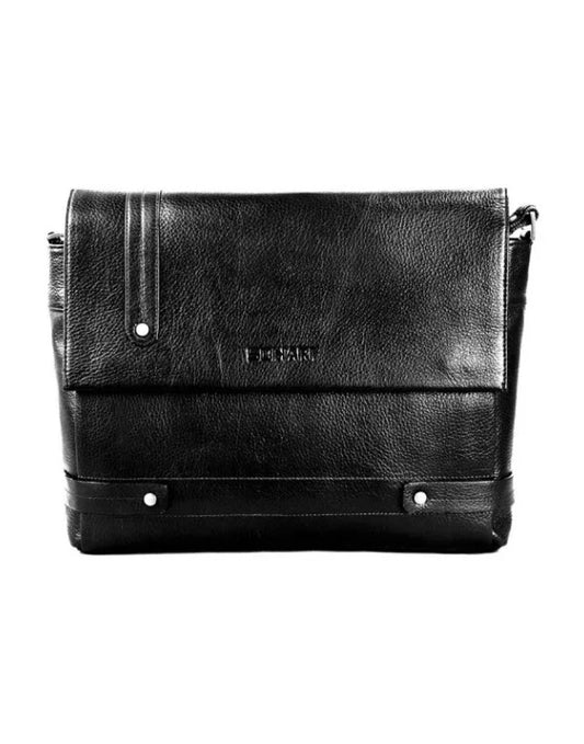 Pure Leather Black Crossbody Office / Laptop Bag With Adjustable Strap