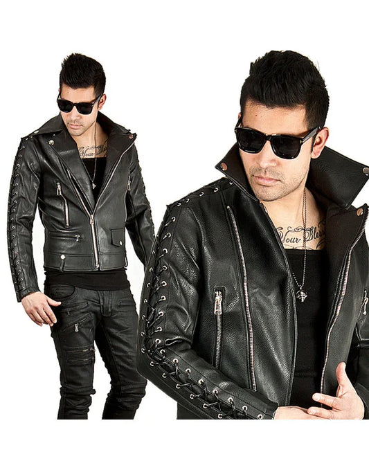 HugMe.Fashion Men New Genuine Leather Black Slim Rider Jacket JK170