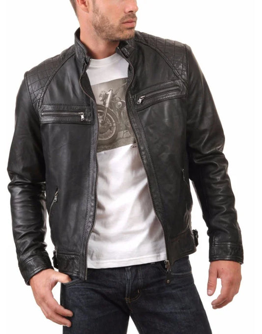 HugMe.Fashion Genuine Biker Leather Jacket In Black JK8