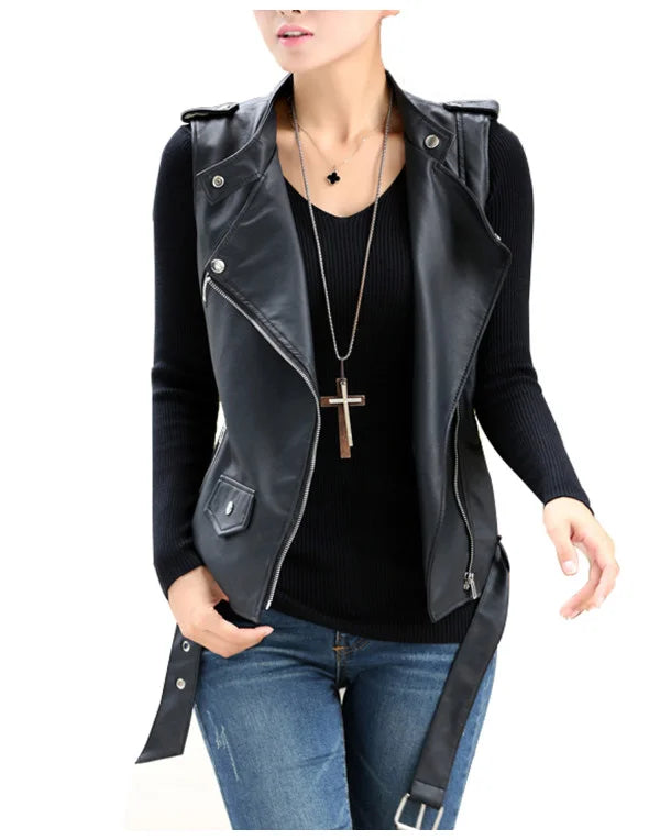 Genuine Sheep Leather Waistcoat For Women In Black LWC03