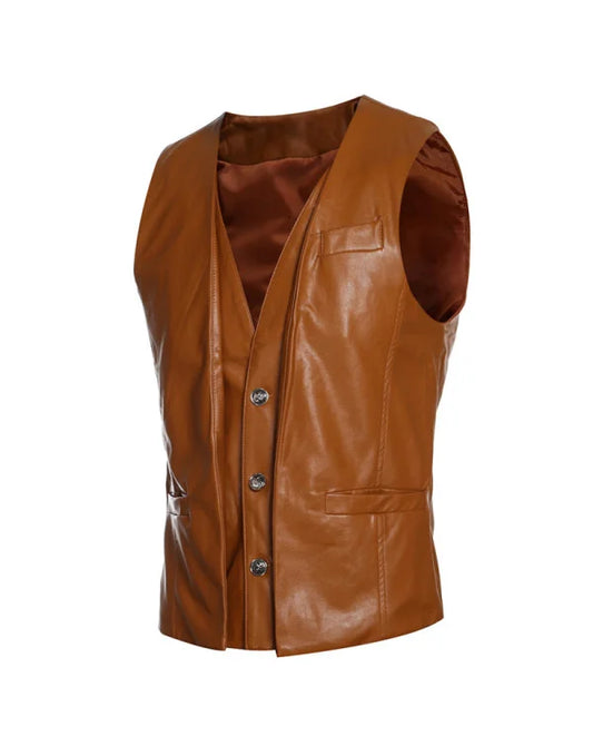 Genuine Sheep Leather Slim Fit Waistcoat For Men In Black And Tan Color WC18
