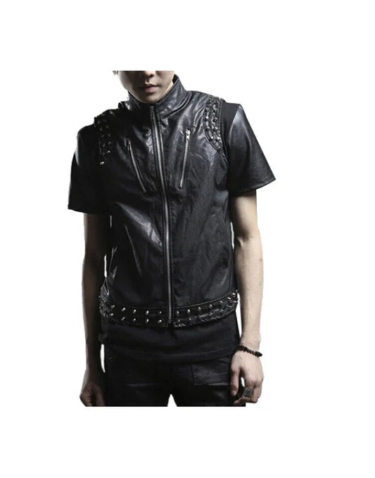 Genuine Sheep Leather Casual Waistcoat For Men In Black Color WC09