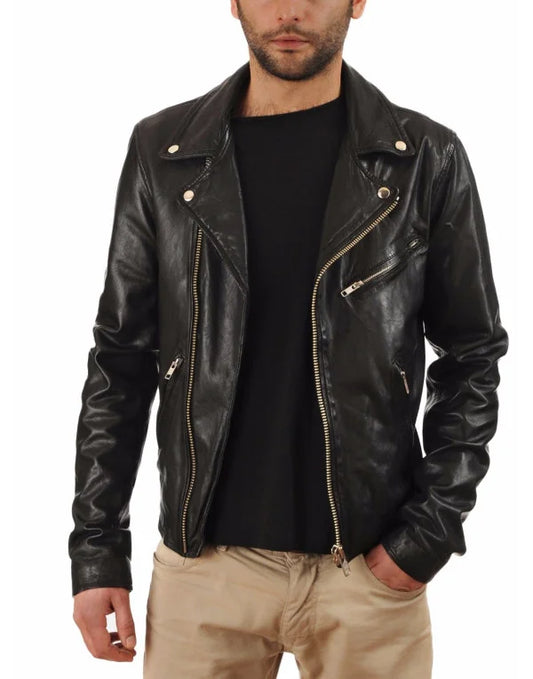HugMe.Fashion Genuine Leather Black Biker Jacket Leather JK15