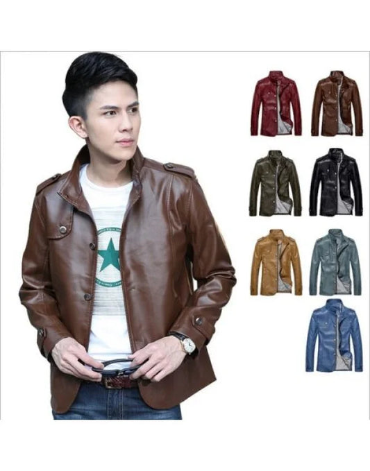 HugMe.Fashion Men Solid Black Dart Tan Maroon Leather Jacket JK59