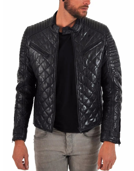 HugMe.Fashion Men New Stylish Fully Quilted Leather Jacket JK24