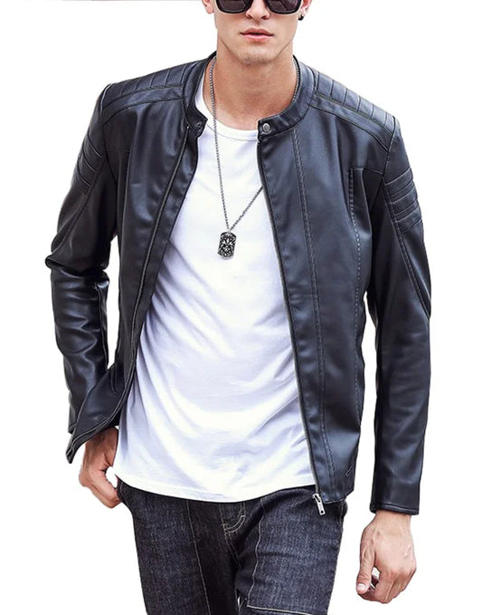 HugMe.Fashion Leather Jacket Slim Fit Biker Small Prince Collar JK190