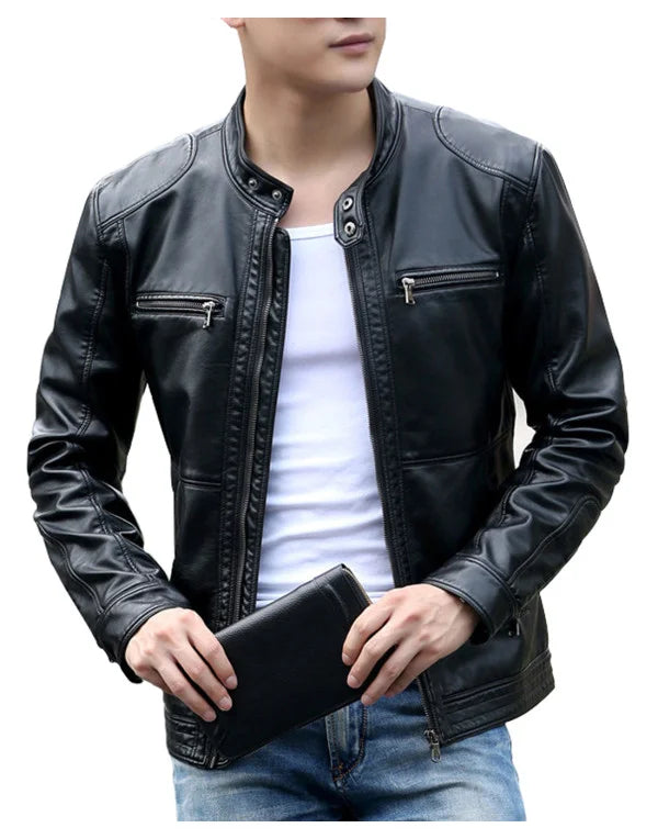 HugMe.Fashion Leather Jacket Riding Jacket With 2 Chest Pocket JK195