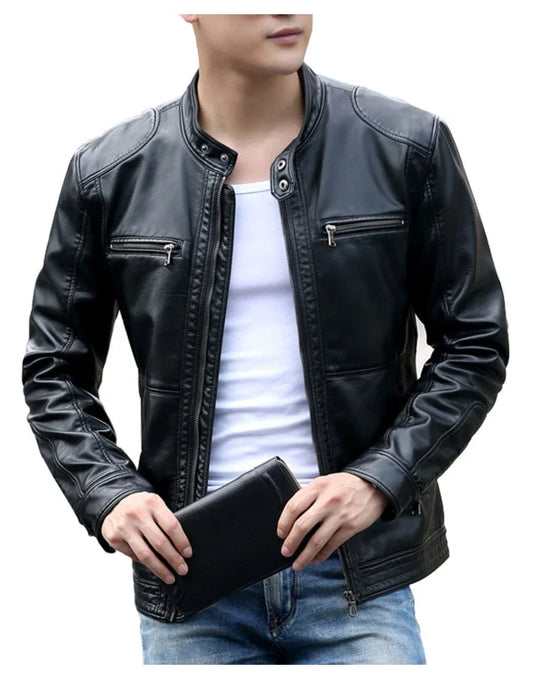 HugMe.Fashion Leather Jacket Riding Jacket With 2 Chest Pocket JK195