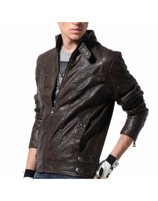 HugMe.Fashion Pure Leather High Stand Collar Full Sleeves JK4