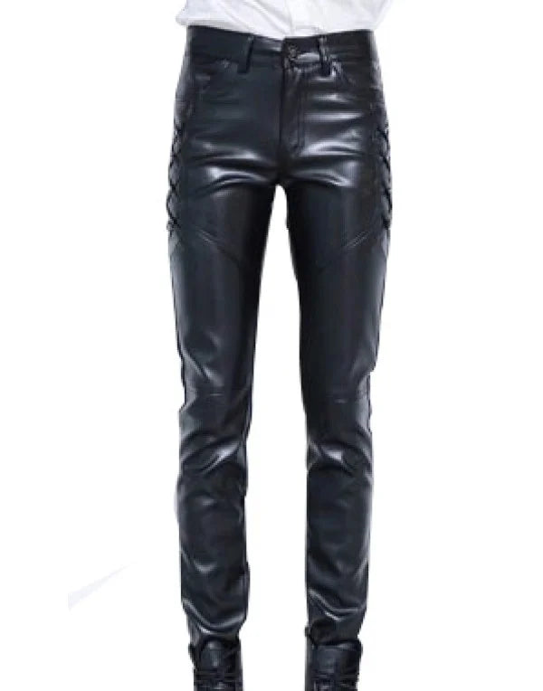 Zig Zag Pattern Pant In Black Color For Men Made From Sheep Leather PT13
