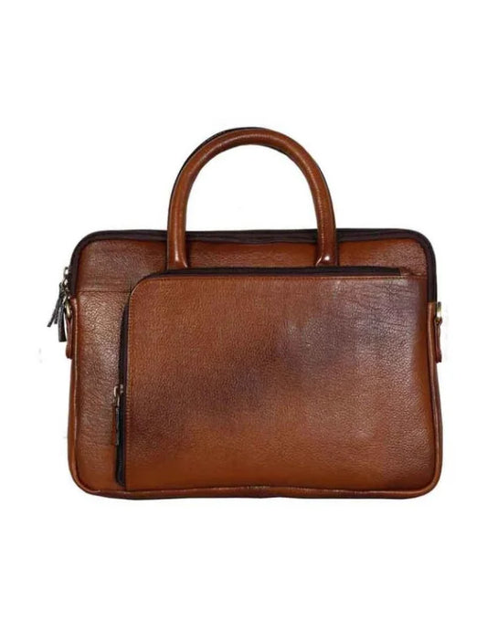 Classy Genuine Leather Tan Colour Office/ Laptop Bag For Men