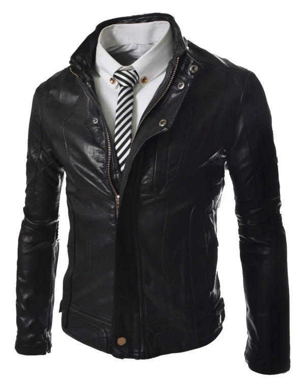New HugMe.Fashion Genuine Leather Jacket In Black Biker Slim Fit Jacket JK20