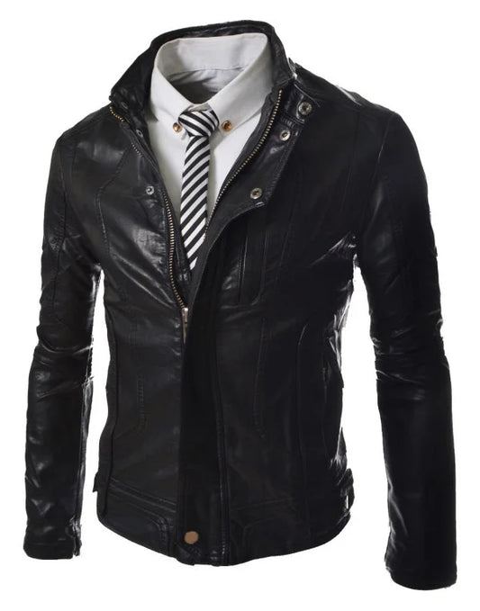 New HugMe.Fashion Genuine Leather Jacket In Black Biker Slim Fit Jacket JK20