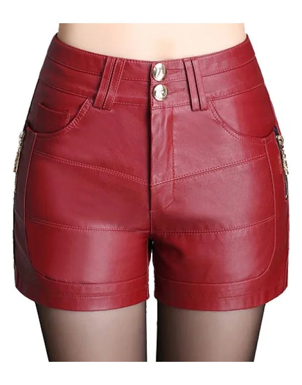 HugMe.Fashion Sheep Leather Red Biker Short For Women SH5