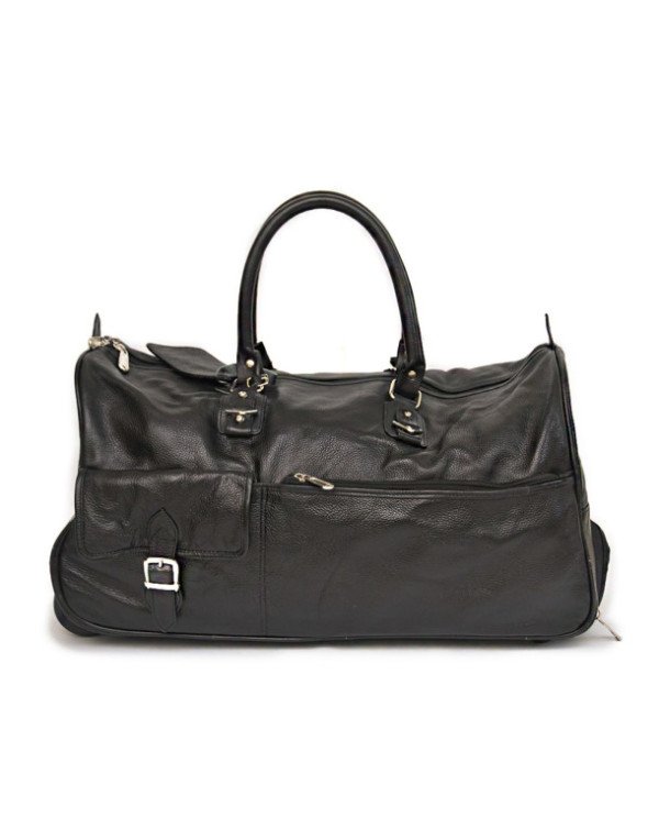 Smart Men Genuine Leather Duffle Bag With Trolley