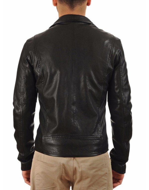 HugMe.fashion Genuine Leather Black Biker Jacket Leather JK15