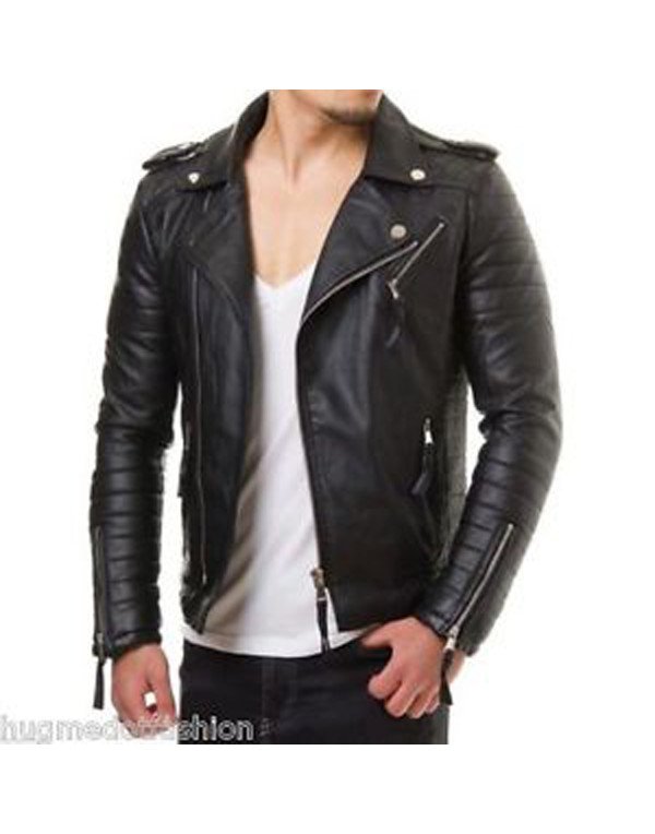 HugMe.Fashion Pure Leather Black Biker Jacket JK15...