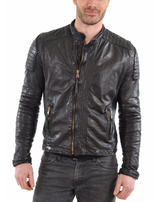 Mens Leather Motorcycle Jacket, Supersoft Lambskin...