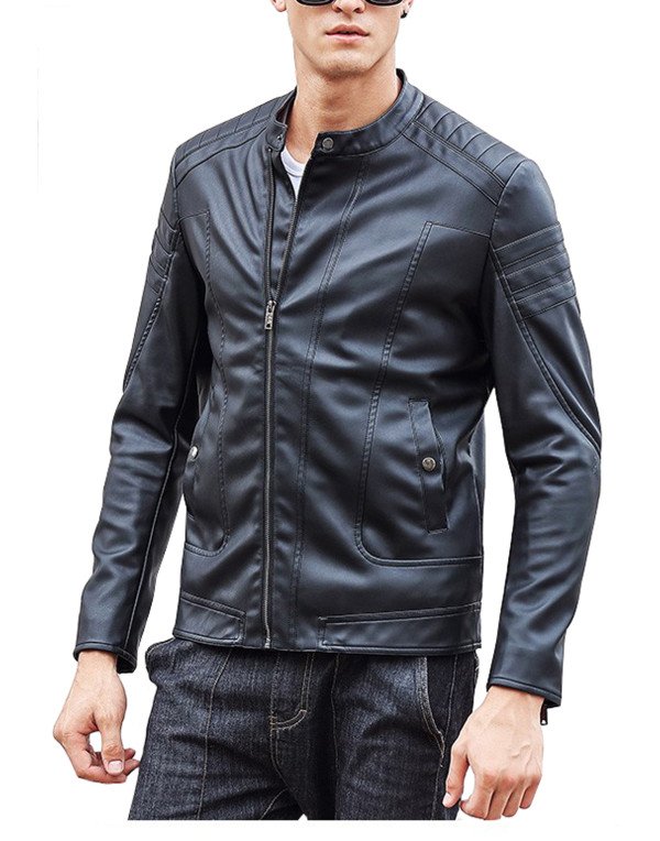 HugMe.fashion Leather Jacket Slim Fit Biker Small Prince Collar JK190