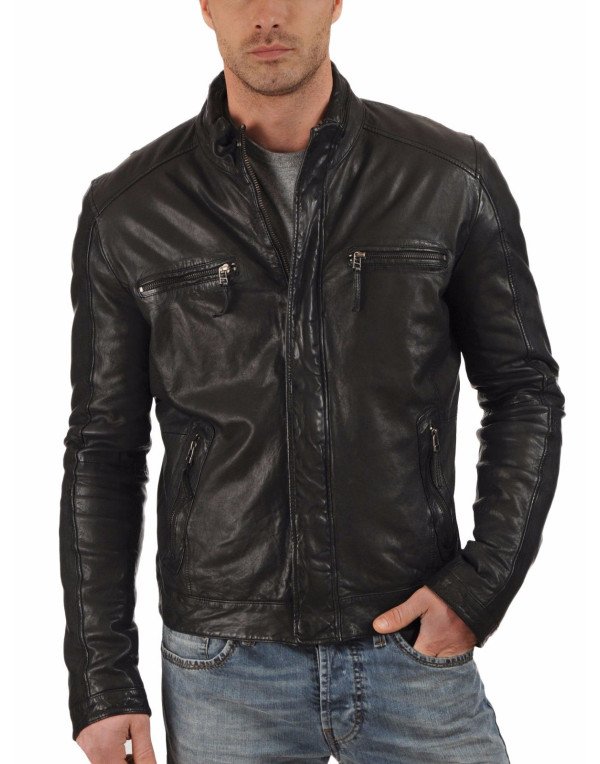 HugMe.fashion Leather Motorcycle Jacket Genuine Le...