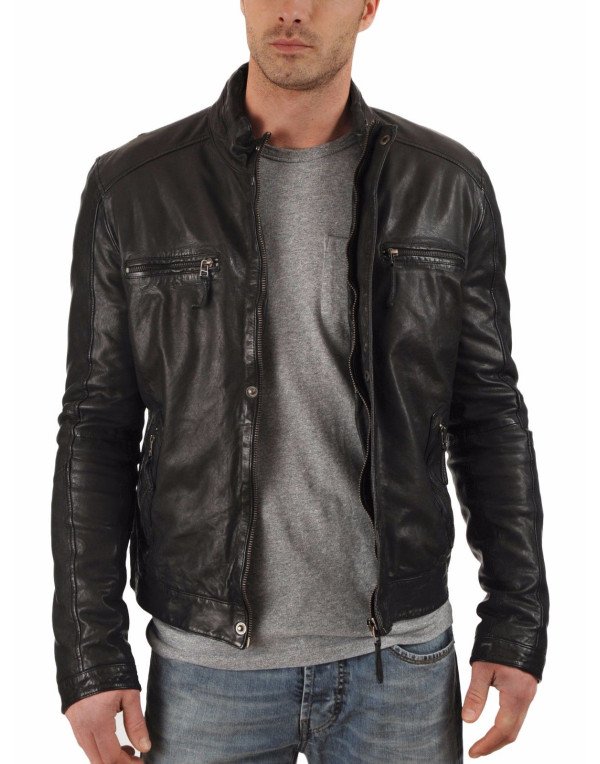 HugMe.fashion Leather Motorcycle Jacket Genuine Le...