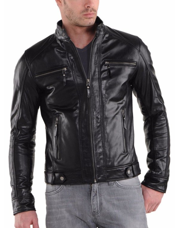HugMe.fashion Men Genuine Lambskin Leather Jacket Black JK32