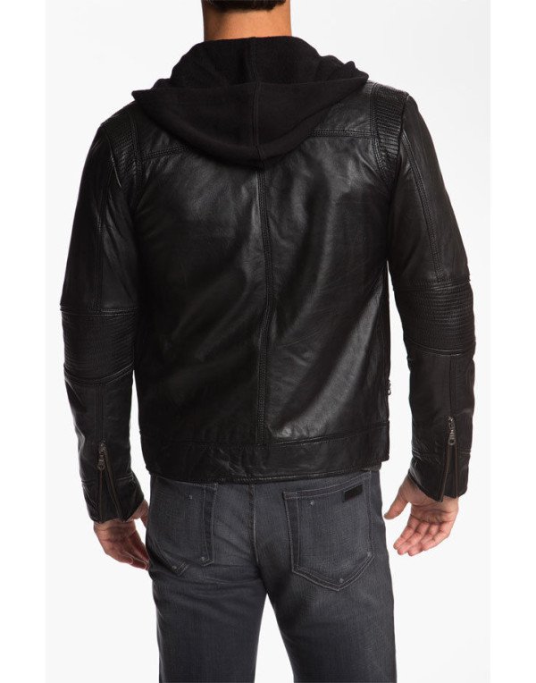 HugMe.fashion Genuine Sheep Leather Jacket for Men in Black With Hoodie JK44