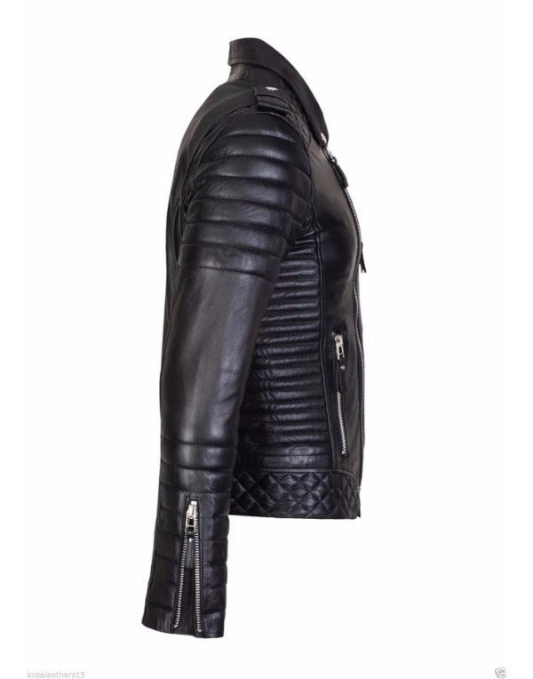 HugMe.fashion Men Black Leather Jacket Coat JK64