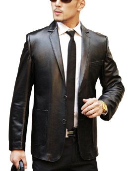 HugMe.fashion Leather Coat in Black Blazer Men Office Purpose JKB06