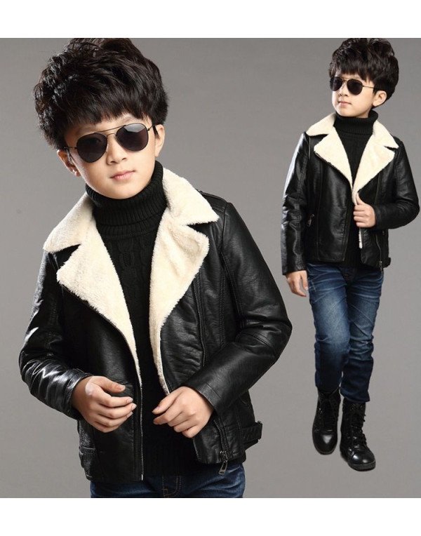 Hugme.Fashion Black Winter Leather Jacket For Kids