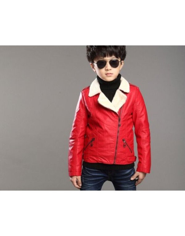 Hugme.Fashion RED Winter Leather Jacket For Kids