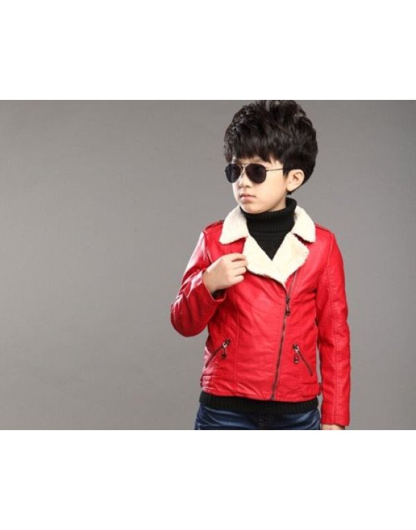 Hugme.Fashion RED Winter Leather Jacket For Kids