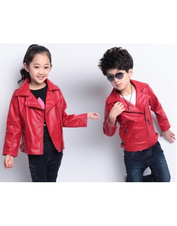 Hugme.Fashion Red Biker Design Winter Leather Jacket For Kids