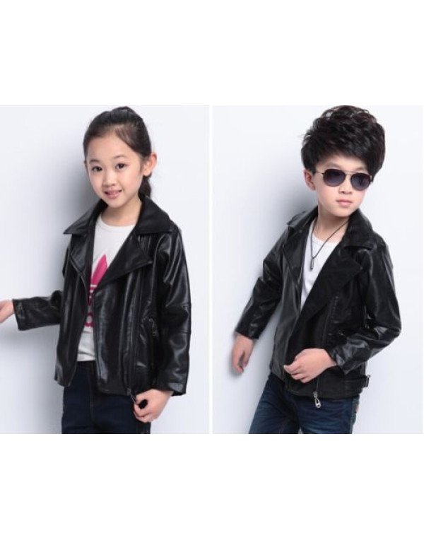 Hugme.Fashion Black Party Winter Leather Jacket For Kids