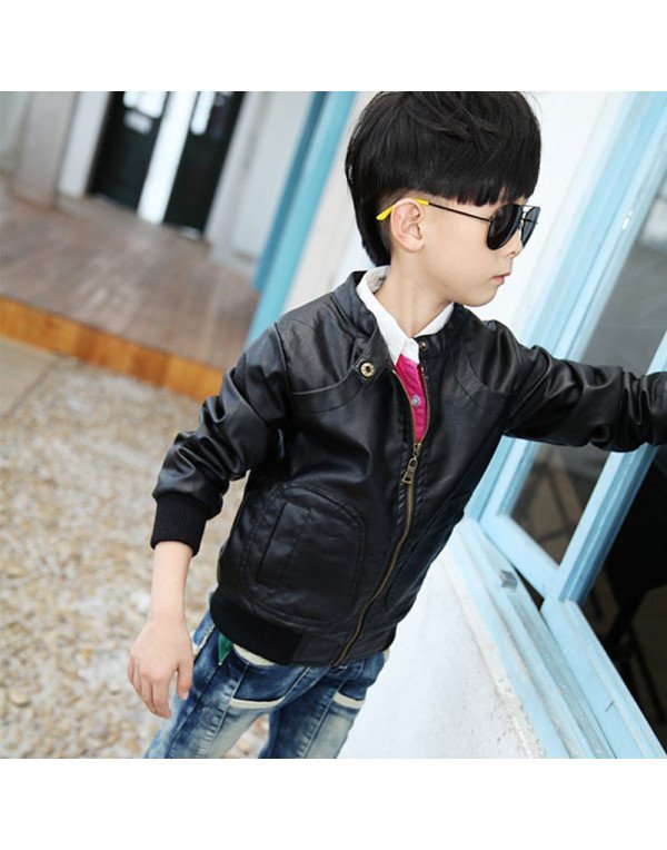 Hugme.Fashion Black Casual Party Winter Leather Jacket For Kids