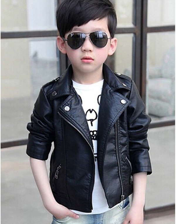Hugme.Fashion Black Biker Leather Jaket For Kids