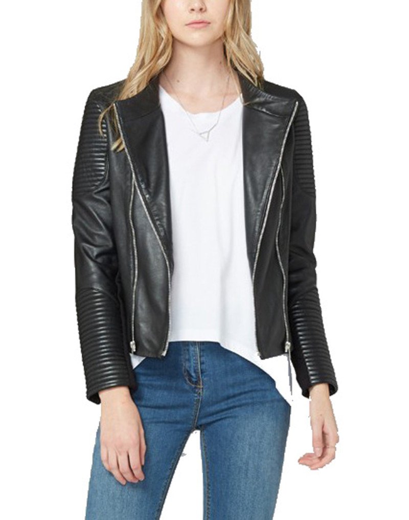 New Women s Scooter Genuine Leather Jacket in black