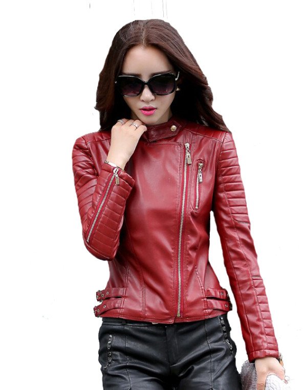 HugMe.fashion Ladies Short Leather Jacket Slim Fit New Biker Red Jacket Women LJK36