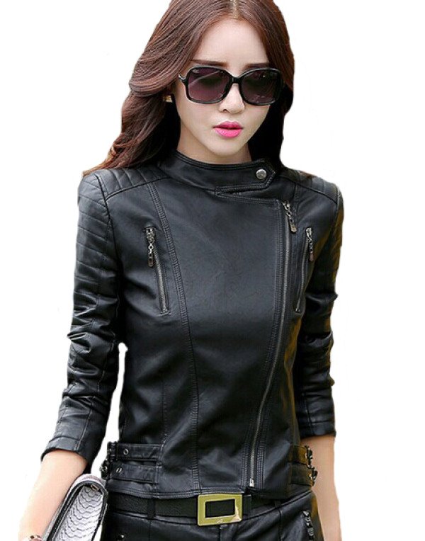 HugMe.fashion Ladies Short Leather Jacket Slim Fit...