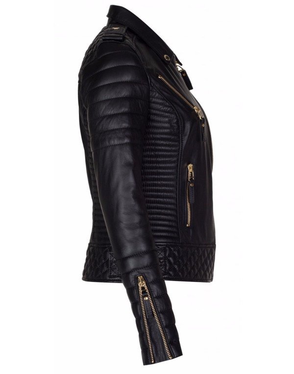 HugMe.fashion Ladies Biker Leather Jacket in Black With Multiple Pocket LJK49