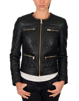 HugMe.fashion Quilted Leather Jacket For Ladies in Black With 6 Pocket LJK51