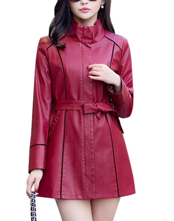 HugMe.fashion Long Coat Leather Jacket For Women Slim Fit LJK55
